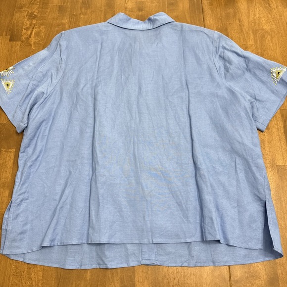 Bob Mackie linen blend shirt tank top set women's 2X blue embroidered flowers - Picture 4 of 15